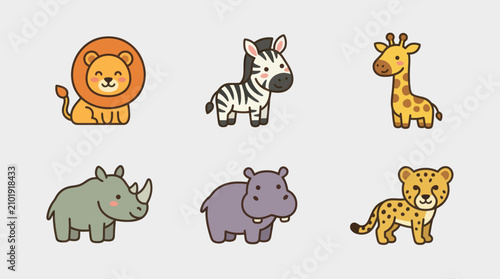 Photography Cute cartoon safari animals set