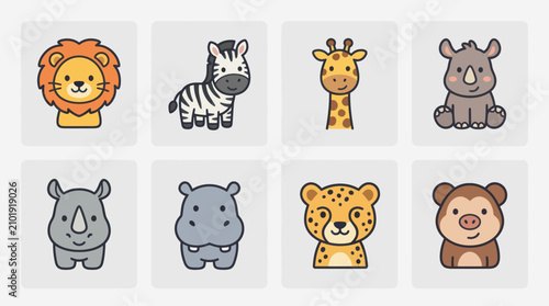 Canvas Print Cute cartoon wild animals collection