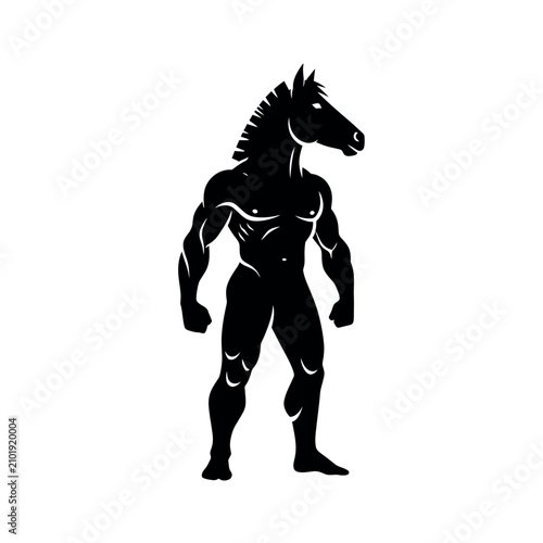 Konstfotografi Black Horse Man Muscle Body.