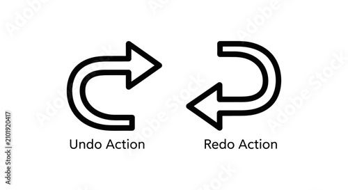 Black and white vector icons representing undo and redo actions for software interface design with interface navigation application computer software previous monochrome isolated