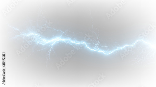 Schilderij op canvas Electric blue lightning bolt on transparent background with bright energy and st