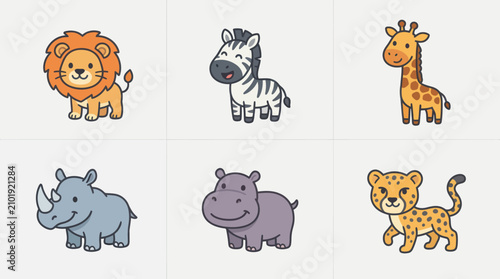 Sticker Cute cartoon wild animals collection