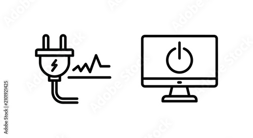 Energy usage electrical plug and power monitor screen icon set with electricity consumption electric analysis technology dashboard efficiency management conservation monitoring