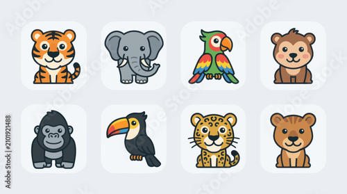 Canvas Print Cute cartoon wildlife animal icons