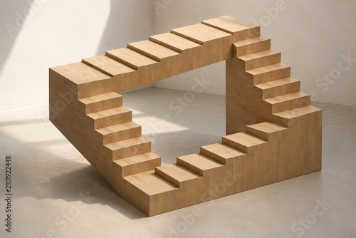 Bild auf Leinwand An impossible staircase, a continuous loop of wooden steps, optical illusion
