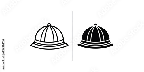 Canvastavla Pith Helmet Icon Set in Outline and Solid Style for Safari and Exploration Conce