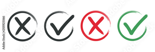 Cuadro en lienzo Checkmark and x symbols in circles flat vector illustration with varying hues ch