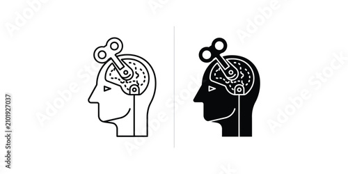 Konstfotografi Wind-up key in human head icon representing mental control and cognitive automat