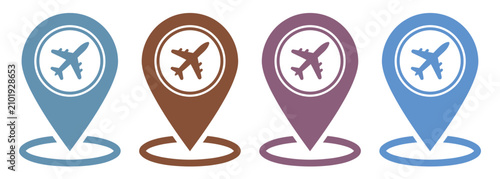 Canvastavla Airplane icons inside map location pins for travel and navigation concepts repre