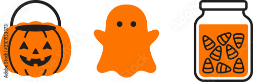 Фотография Halloween icons set with pumpkin bucket and candy