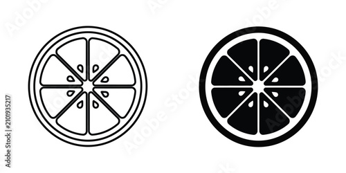 Картината върху платно Set of citrus fruit slice icons in outline and solid black style for healthy foo