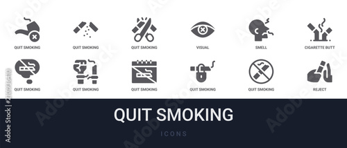 Tableau sur toile Set of 12 solid Quit Smoking icons for dashboards, app screens and website sections