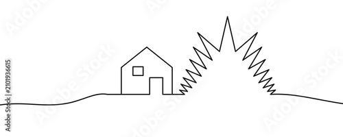 Cuadro en lienzo Minimalist house with explosion line art symbol on white background