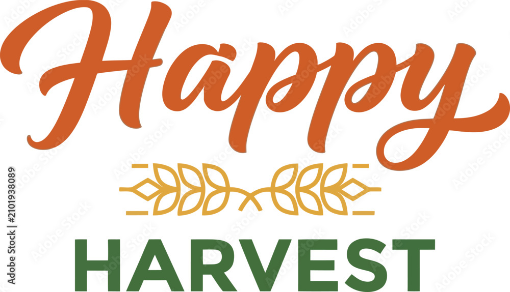 Naklejka premium Happy harvest typography design with wheat stalks for autumn season