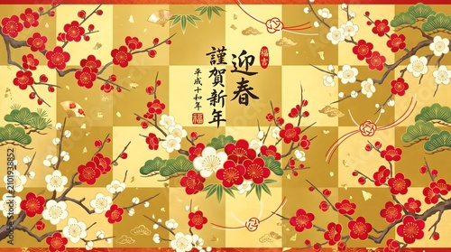 Vibrant Japanese fabric with floral patterns, calligraphy, and traditional.