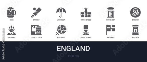 Foto Set of 12 solid England icons for dashboards, app screens and website sections