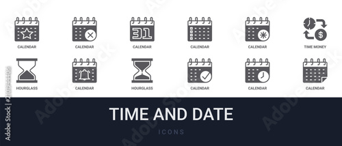 Bild auf Leinwand Set of 12 solid Time and Date icons for dashboards, app screens and website sections