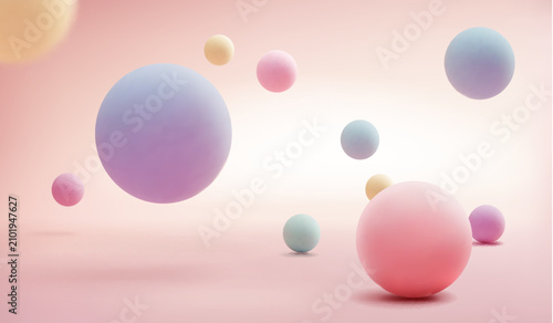 Abstract round forms with soft gradients for vibrant modern background. Bright pastel banner with 3d spheres blurred. Colorful balls floating. Minimal sphere on pastel color. Modern design for display
