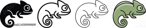 Photos PrintChameleon Animal Icon Set – Exotic Reptile, Lizard, Wildlife Vector Symbols