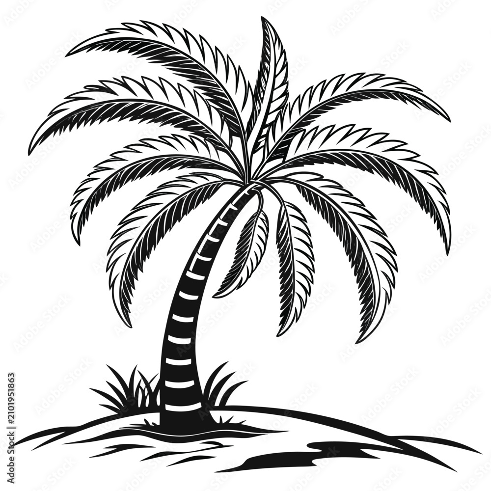 Fototapeta premium Vector illustration of palm tree on a tropical island beach