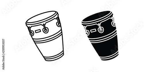 Canvastavla Set of conga drum icons in outline and solid black style for musical instrument