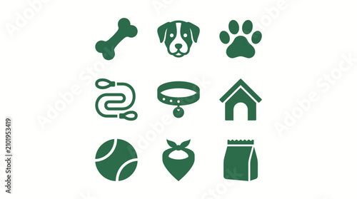 Flat vector icons for pet shop and dog care