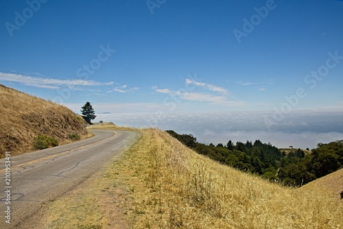 Winding Mountain Road Above Coastal Fog in Marin County California