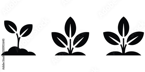Canvastavla Collection of black sprout icons growing from soil for environmental and gardeni