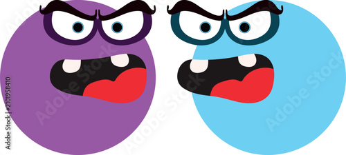 Tableau sur toile A high-quality vector illustration showcasing two stylized angry round faces wearing spectacles