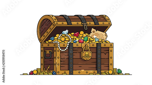 Εκτύπωση καμβά Open Treasure Chest Overflowing with Gold and Jewels