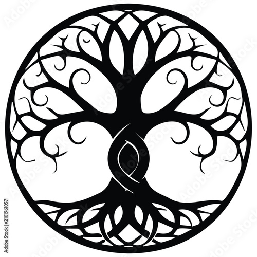 Fotografie Tree of life vector silhouette illustration line art celtic knot roots for spiritual art