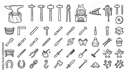 Tableau sur toile Blacksmith Tools and Equipment Collection Hand Drawn