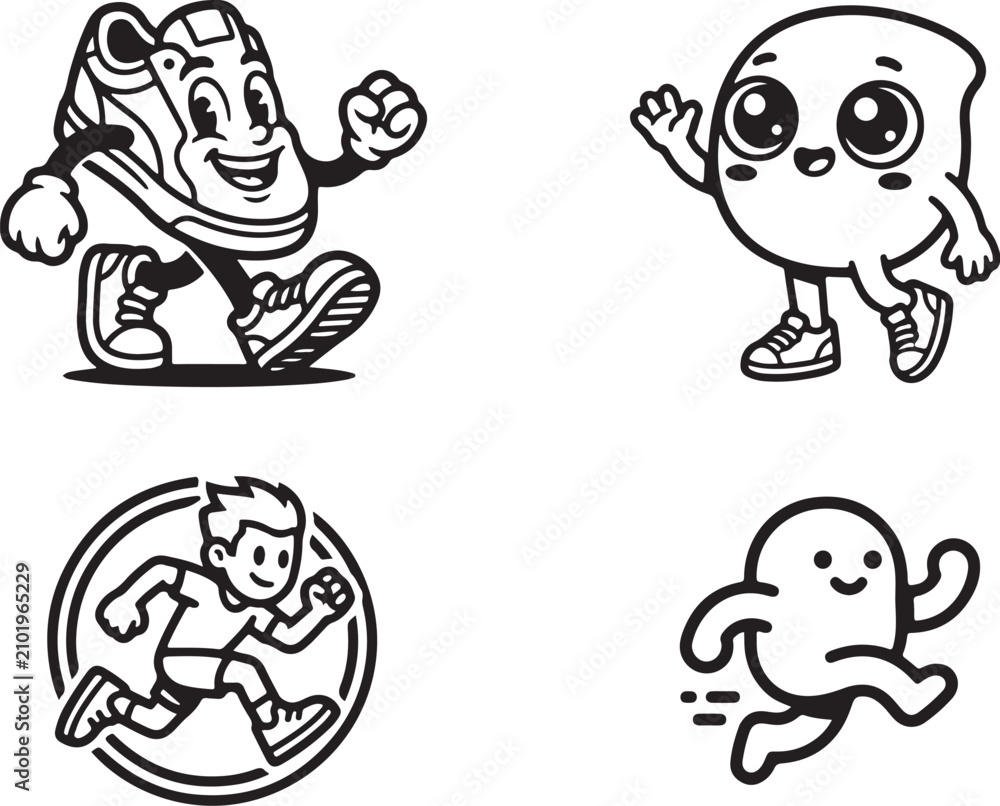 Fototapeta premium Running characters in simple line art style for active lifestyle and sports concepts
