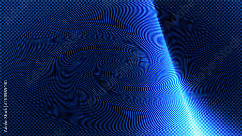Futuristic digital data flow with glowing blue particles. High-tech abstract network visualization for cybersecurity and innovation.
