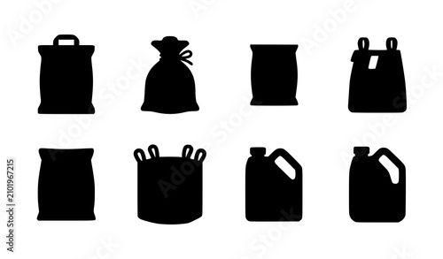 Foto Agricultural Fertilizer Bag and Chemical Jerrycan Silhouette Icon Set Featuring