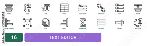 Konstfotografi Set of 16 outline web Text Editor icons such as rotation, text box, justified, s