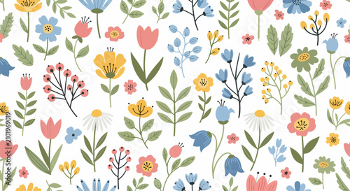 Dainty flower pattern background vector tiny miniature meadow