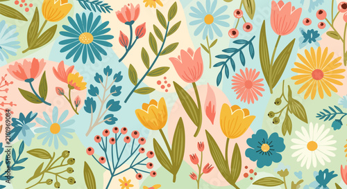 фотографія Fantasy flower pattern background vector imaginative dream landscape