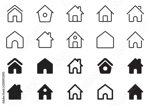 Set of home and house icons in various styles for real estate or web design