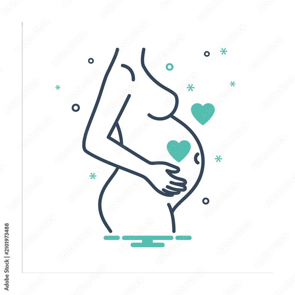 Fototapeta premium Pregnant woman holding belly with hearts and sparkles around her