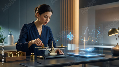 Professional Checks AI Output Against a Physical Balance Scale