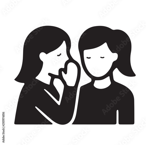 Foto Two women whispering secrets together black silhouette icon on a white backgroun