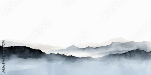 Cuadro en lienzo Misty Mountain Serenity ethereal landscape showcases rolling mountain ranges shrouded in soft mist, creating a tranquil and serene panorama with a distinctly minimalist aesthetic