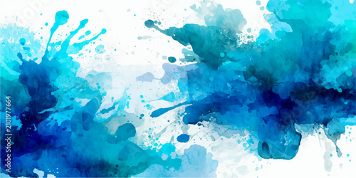 Obraz na plátne Abstract Watercolor Splash Dynamic azure and teal watercolor splashes and drips form an abstract composition, conveying a sense of fluid energy and artistic expression