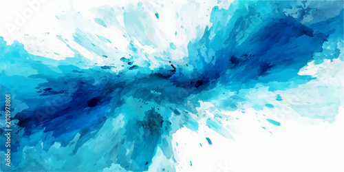 Bild auf Leinwand Abstract Blue Splash of Water on White Background Fluid abstract background featuring dynamic splashes of turquoise and deep blue watercolor paint, evoking a sense of movement and refreshment