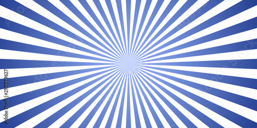 Konstfotografi Sunburst Effect Radial burst of blue and white stripes radiating from a central point, creating a dynamic and energetic visual pattern