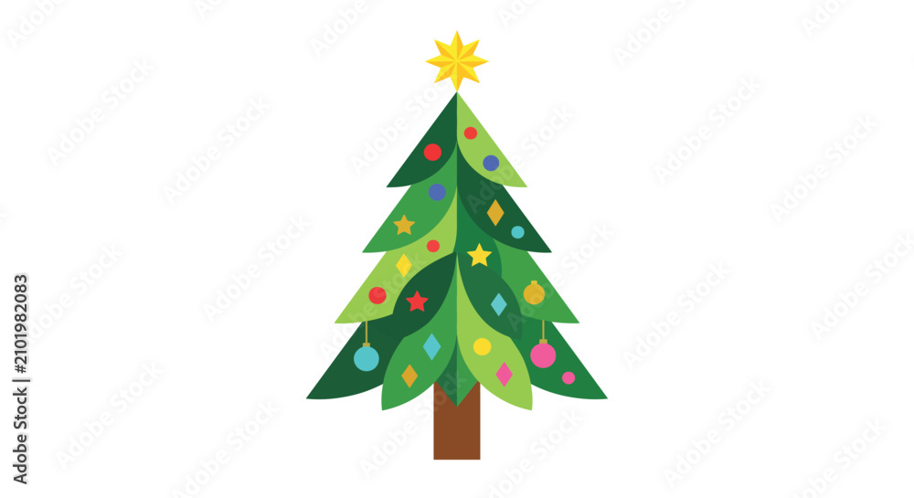 Obraz premium Decorated Christmas Tree Flat Vector Illustration With White Background