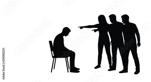 Obraz na płótnie Silhouettes Of People Pointing And Seated Figure Black Vector Illustration