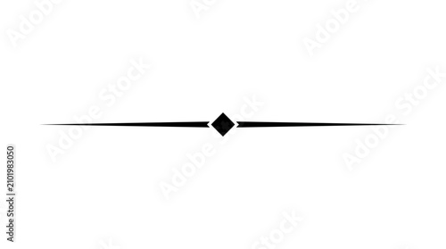Vintage decorative divider with central diamond motif, elegant black line ornament for wedding invitations, classic horizontal page separator vector