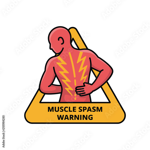 Muscle spasm warning sign for back pain awareness and occupational health safety visuals in medical and clinical educational presentations